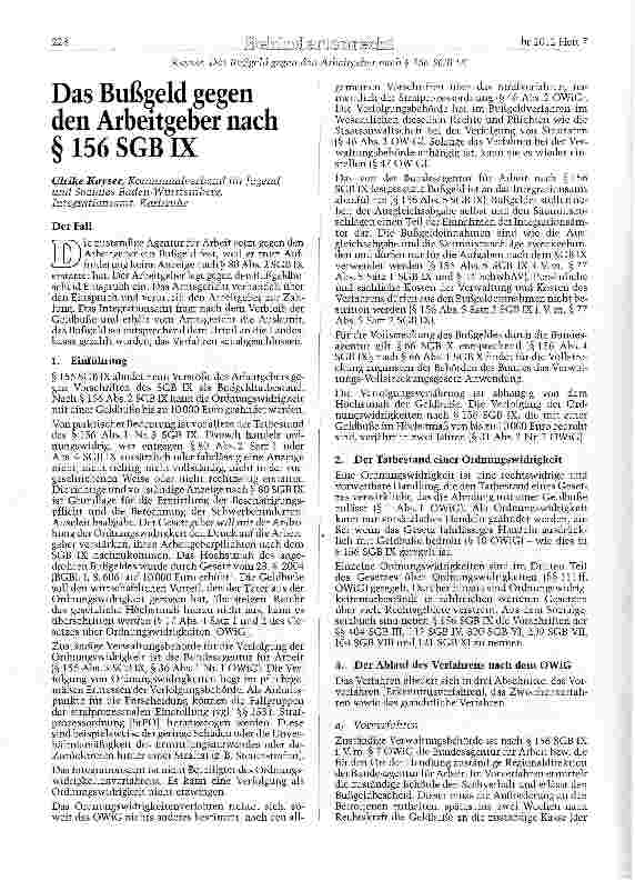 Vorschauseite 1: Das Bußgeld gegen den Arbeitgeber nach § 156 SGB IX