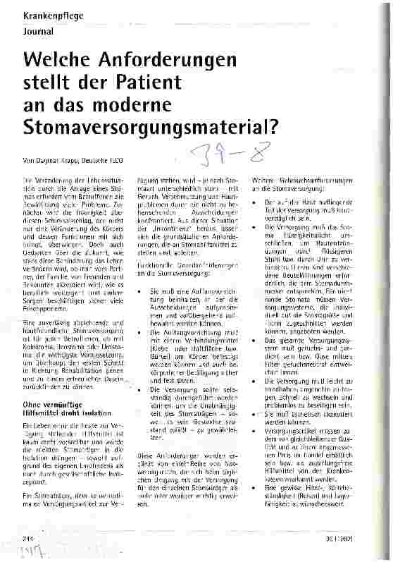 Vorschauseite 1: Welche Anforderungen stellt der Patient an das moderne Stomaversorgungsmaterial?