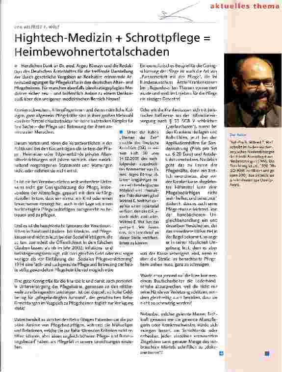 Vorschauseite 1: Hightech-Medizin + Schrottpflege = Heimbewohnertotalschaden