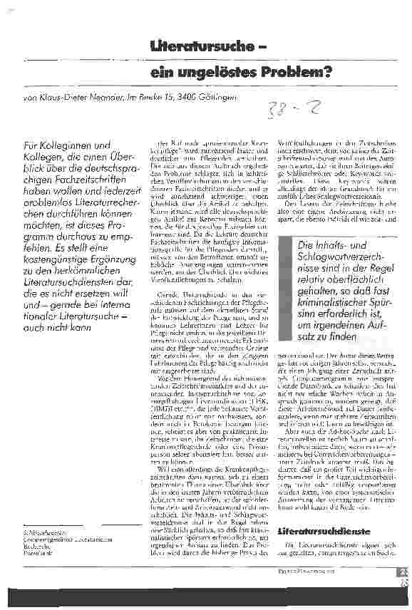 Vorschauseite 1: Literatursuche - ein ungelöstes Problem?