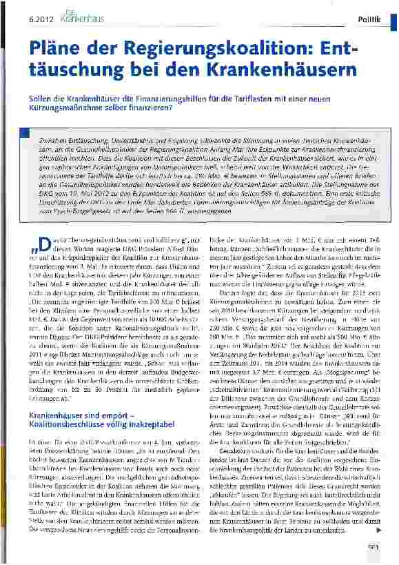 Vorschauseite 1: Pläne der Regierungskoalition: Enttäuschung bei den Krankenhäusern
