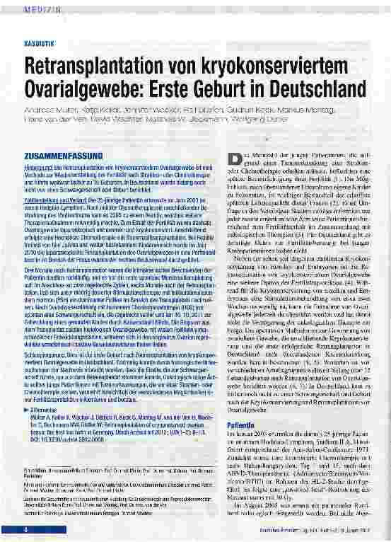 Vorschauseite 1: Retransplantation von kryokqnserviertem Ovarialgewebe: Erste Geburt in Deutschland