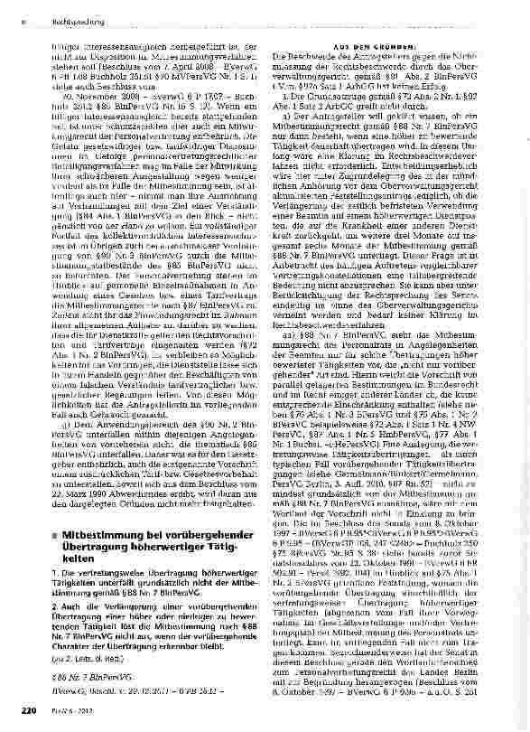 Vorschauseite 1: Mitbestimmung bei vorübergehender Übertragung höherwertiger Tätigkeiten