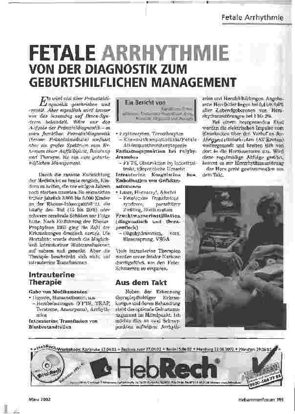 Vorschauseite 1: FETALE ARRHYTHMIEVON DER DIAGNOSTIK ZUM GEBURTSHILFLICHEN MANAGEMENT