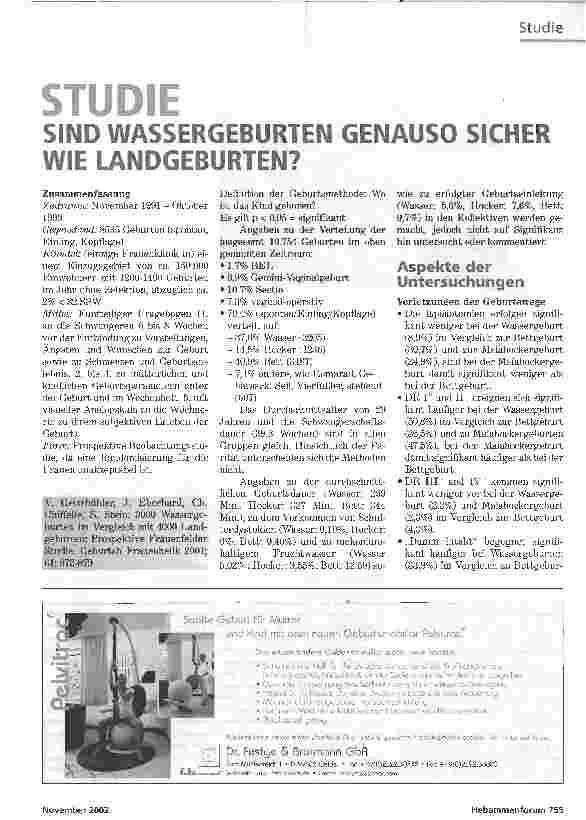 Vorschauseite 1: Sind Wassergeburten genauso sicher iwe Landgeburten?
