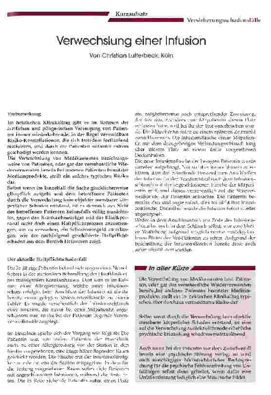 Vorschauseite 1: Verwechslung einer Infusion