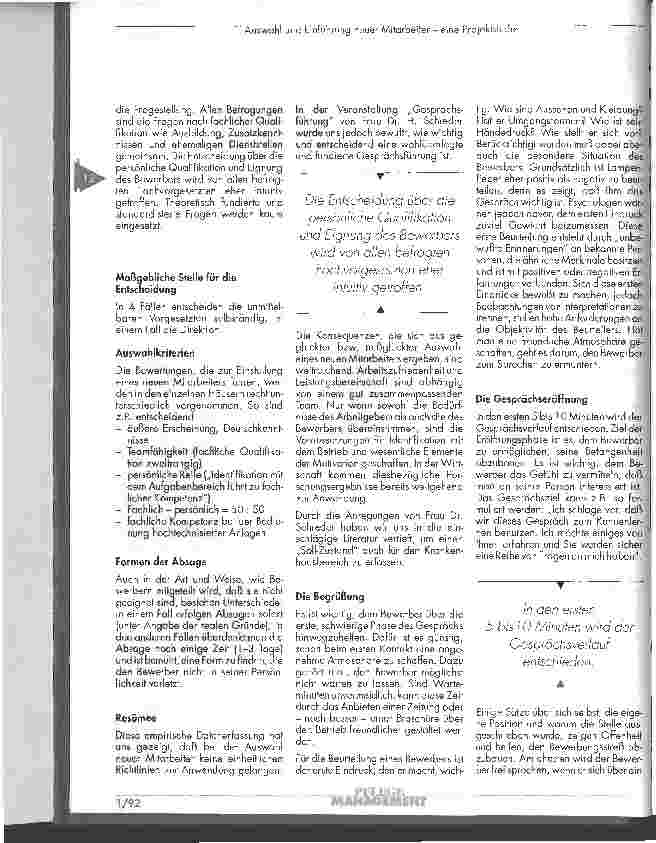 Vorschauseite 2: Auswahl und Einführung neuer Mitarbeiter - eine Projektstudie