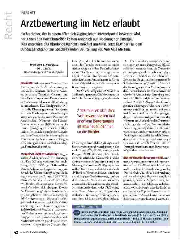 Vorschauseite 1: Arztbewertung im Netz erlaubt