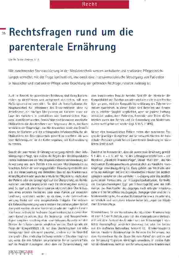 Vorschauseite 1: Rechtsfragen rund um die parenterale Ernährung