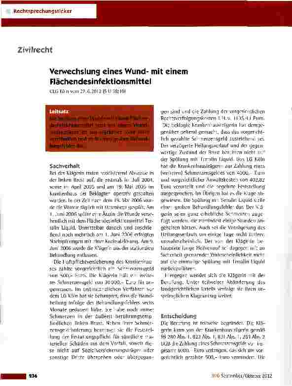 Vorschauseite 1: Verwechslung eines Wundmit einem Flächendesinfektionsmittel