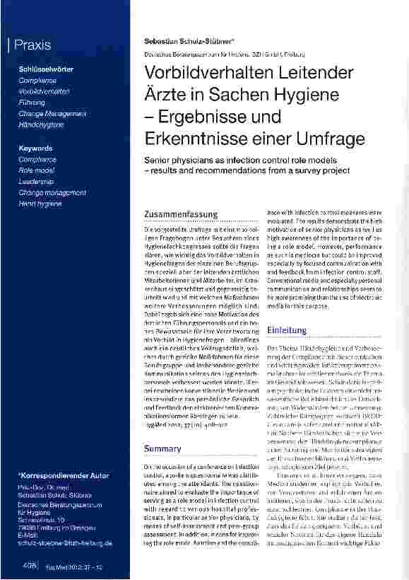 Vorschauseite 1: Vorbildverhalten Leitender Ärzte in Sachen Hygiene - Ergebnisse und Erkenntnisse einer Umfrage