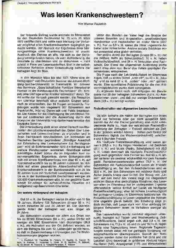 Vorschauseite 1: Was lesen Krankenschwestern?
