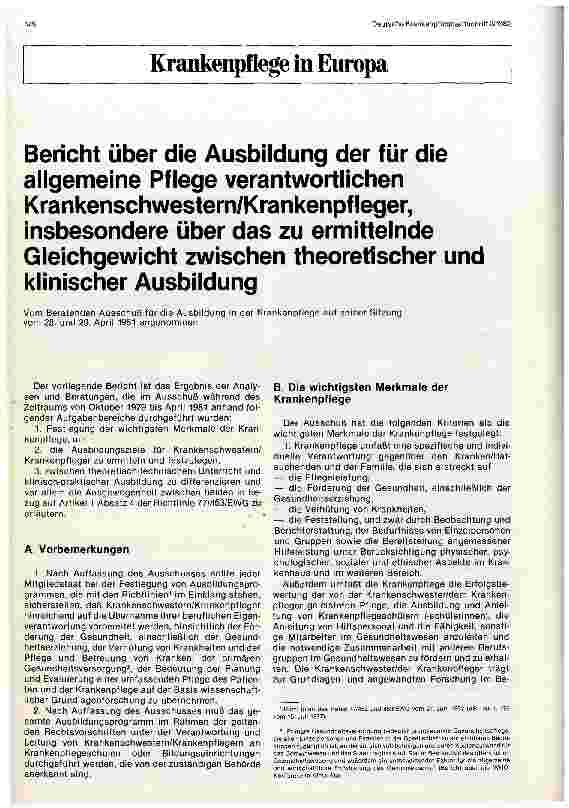 Vorschauseite 1: Bericht über die Ausbildung der für die allgemeine Pflege verantwortlichen Krankenschwester/Pfleger insbesondere über das zu ermittelnde