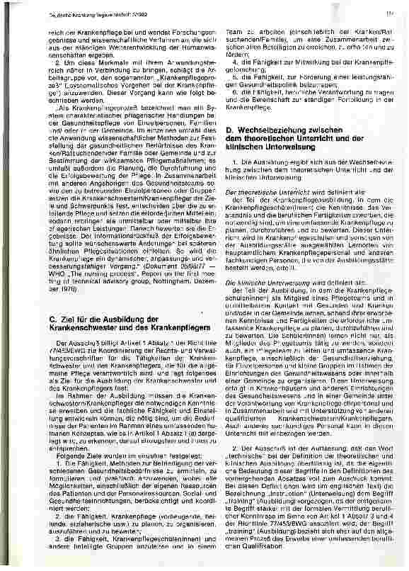 Vorschauseite 2: Bericht über die Ausbildung der für die allgemeine Pflege verantwortlichen Krankenschwester/Pfleger insbesondere über das zu ermittelnde