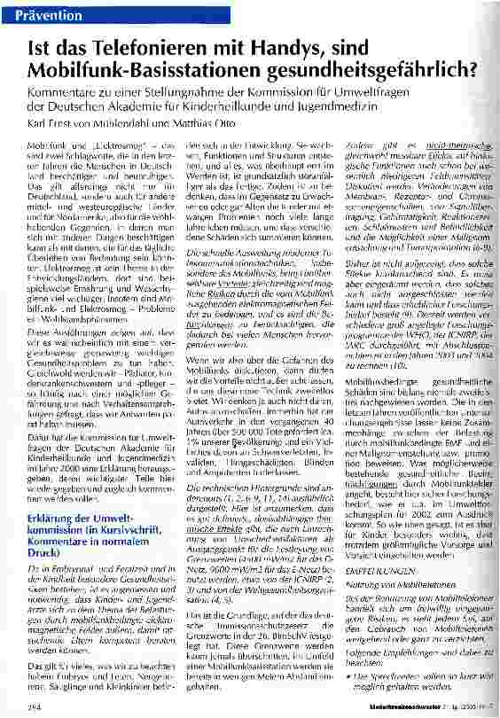 Vorschauseite 1: Ist das Telefonieren mit Handys, sind Mobilfunk-Basisstationen gesundheitsgefährlich?