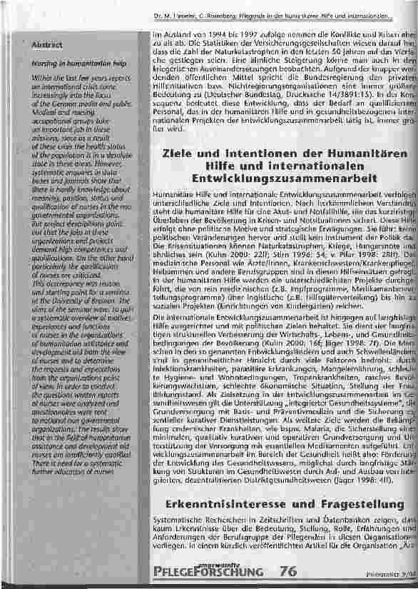 Vorschauseite 2: Pflegende in der humanitären Hilfe und internationalen Entwicklungszusammenarbeit - eine kritische Bestandsaufnahme