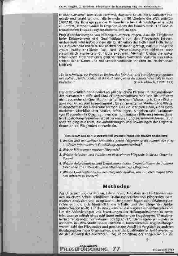 Vorschauseite 3: Pflegende in der humanitären Hilfe und internationalen Entwicklungszusammenarbeit - eine kritische Bestandsaufnahme