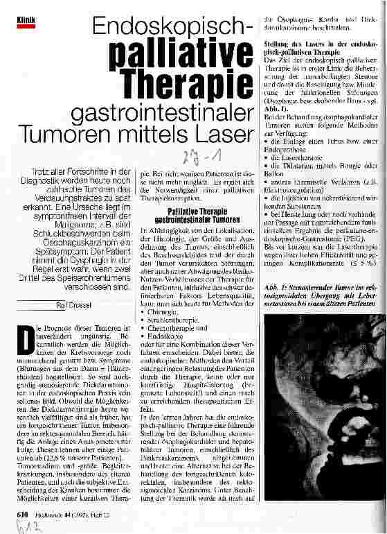 Vorschauseite 1: Endoskopisch-palliative Therapie gastrointestinaler Tumoren mittels Laser