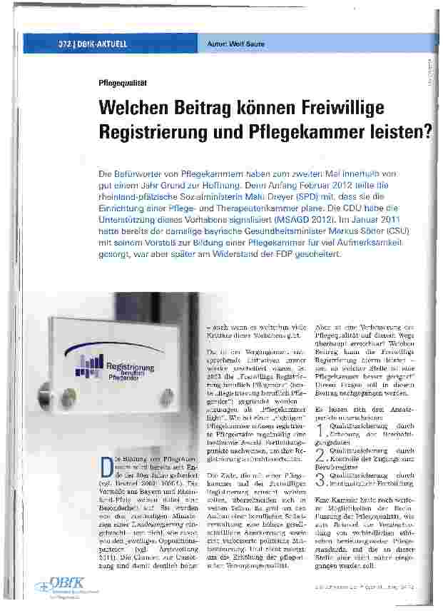 Vorschauseite 1: Welchen Beitrag können Freiwillige Registrierung und Pflegekammer leisten?