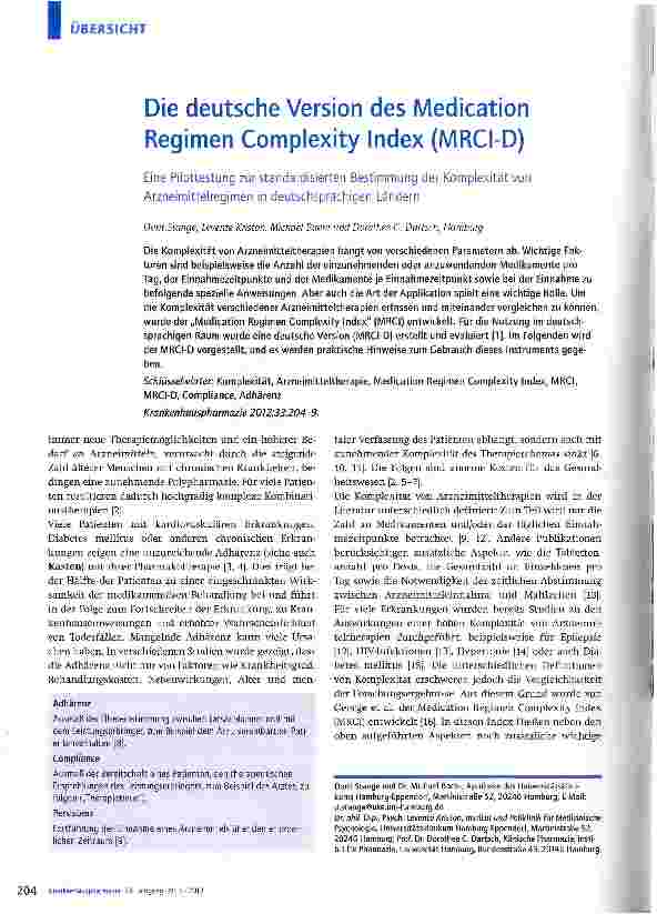 Vorschauseite 1: Die deutsche Version des Medication Regimen Complexity Index (MRCI-D)
