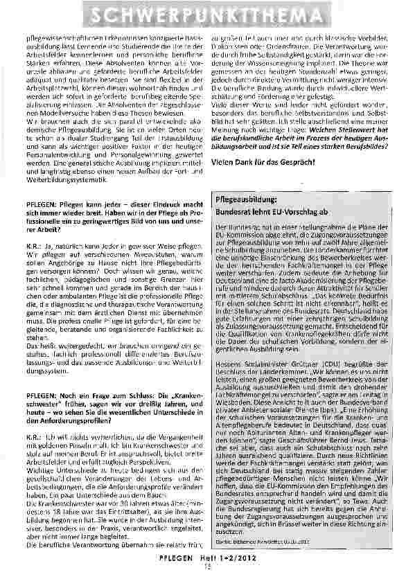 Vorschauseite 3: BILD UND BILDUNG IN DER PFLEGE Wir befragen Expertinnen: Käte Roos