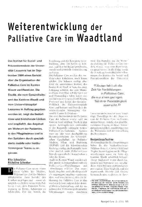 Vorschauseite 1: Weiterentwicklung der Palliative Care im Waadtland
