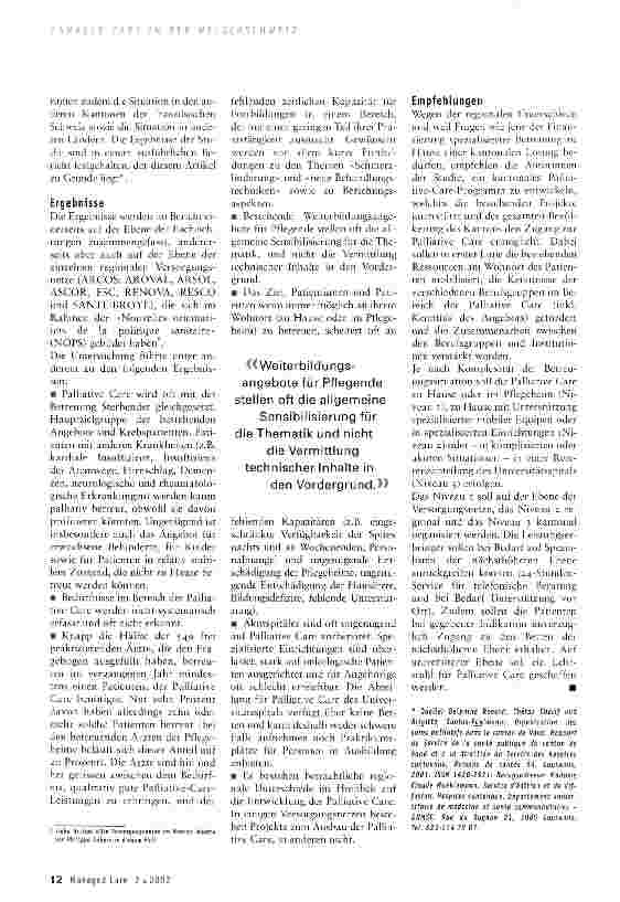 Vorschauseite 2: Weiterentwicklung der Palliative Care im Waadtland