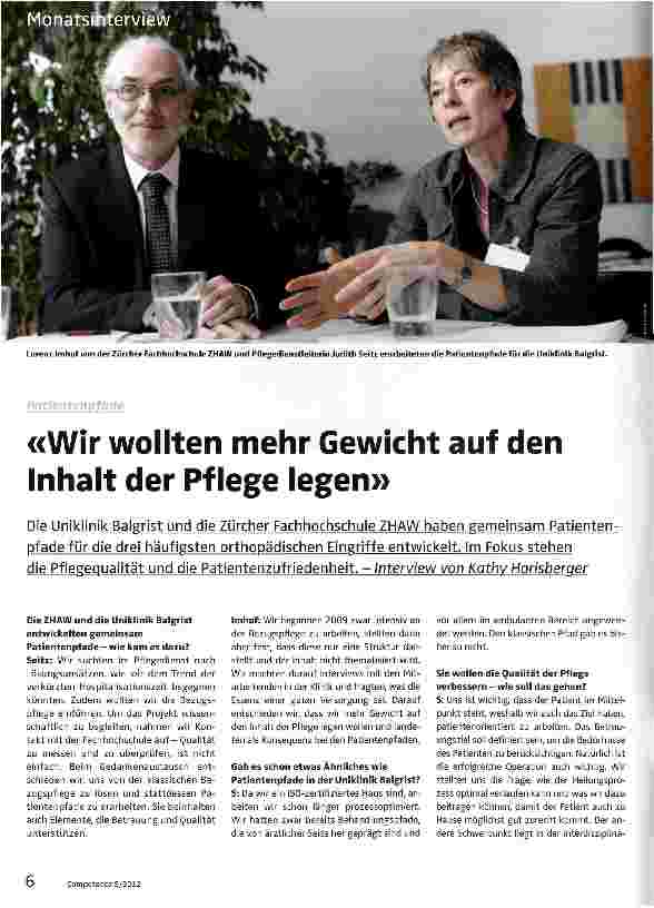 Vorschauseite 1: «Wir wollten mehr Gewicht auf den Inhalt der Pflege legen»