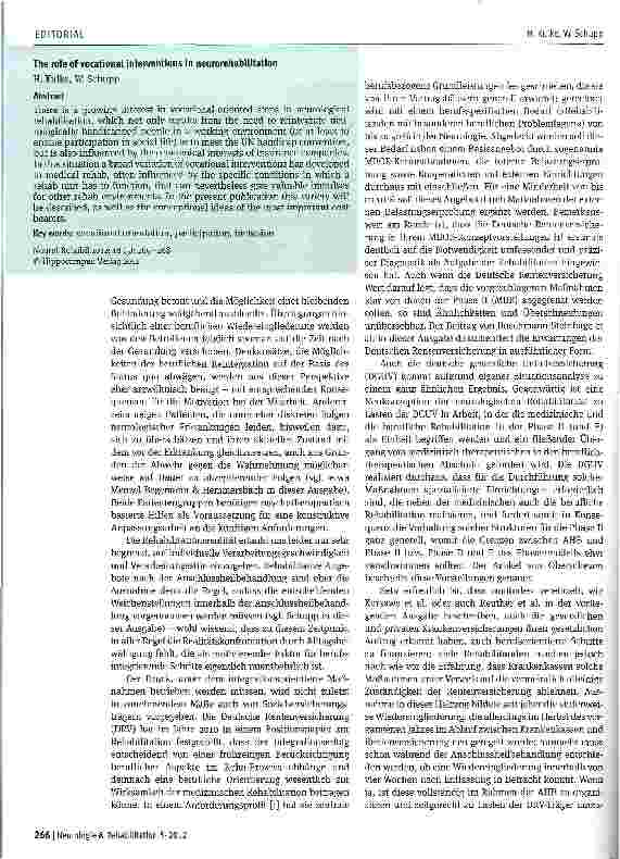 Vorschauseite 2: Zum Stellenwert berufsbezogener Interventionen in der Neurorehabilitation