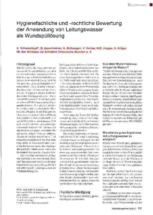 Vorschauseite 1: Hygienefachliche und -rechtliche Bewertung der Anwendung von Leitungswasser als Wundspüllösung