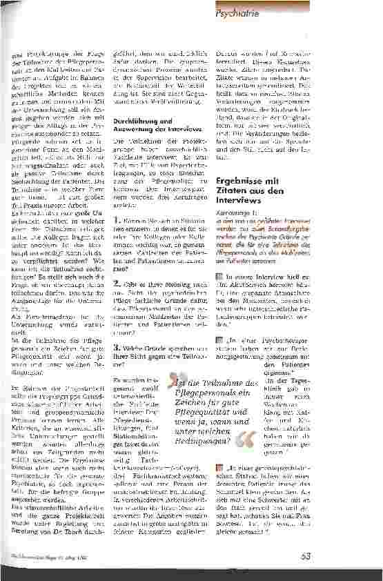 Vorschauseite 2: Gemeinsame Mahlzeiten mit den Patienten - ein Qualitätsmerkmal für gute psychiatrische Pflege?