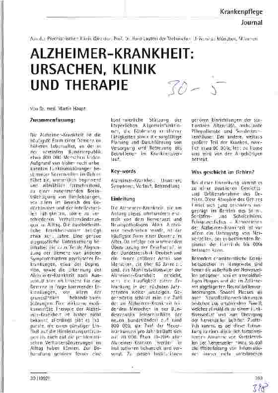 Vorschauseite 1: Alzheimer-Krankheit: Ursachen, Klinik und Therapie