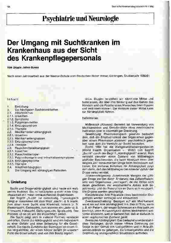 Vorschauseite 1: Psychiatrie und Neurologie - Der Umgang mit Suchtkranken im Krankenhaus aus der Sicht des Pflegepersonals