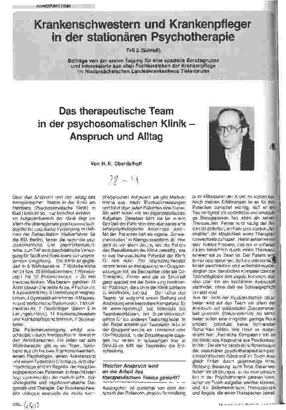 Vorschauseite 1: Das therapeutische Team in der psychosomatischen Klinik- Anspruch und Alltag