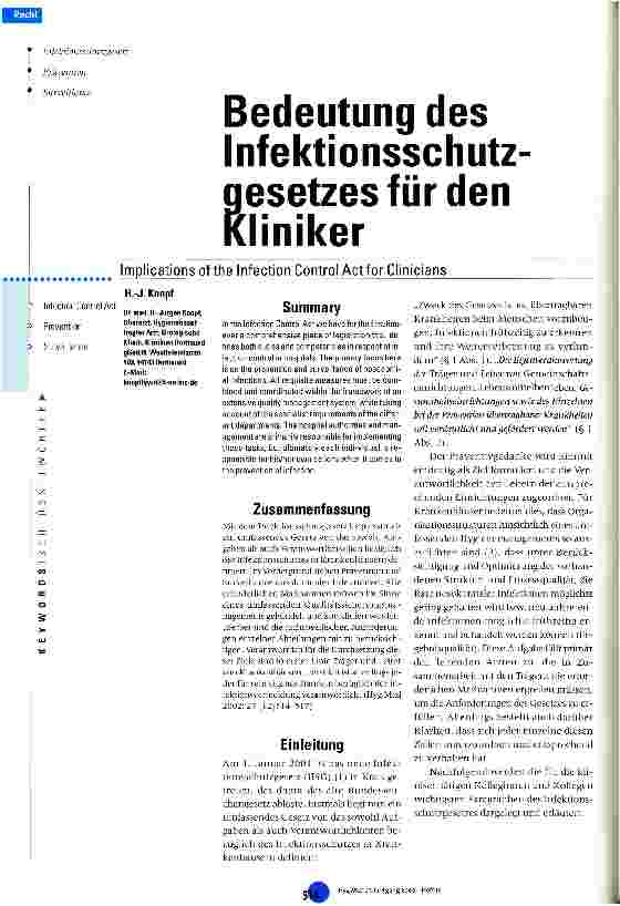 Vorschauseite 1: Bedeutung des Infektionsschutzgesetzes für den Kliniker