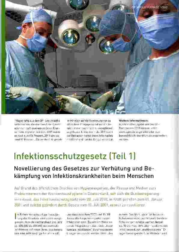 Vorschauseite 1: Infektionsschutzgesetz (Teil 1) Novellierung des Gesetzes zur Verhütung und Bekämpfung von Infektionskrankheiten beim Menschen