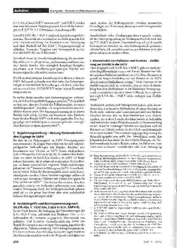 Vorschauseite 2: Spezialisierte ambulante Palliativversorgung (SAPV) -Ein Einblick in die Gesetzgebung vom 1.4.2007 und ihre regulierende Wirkung