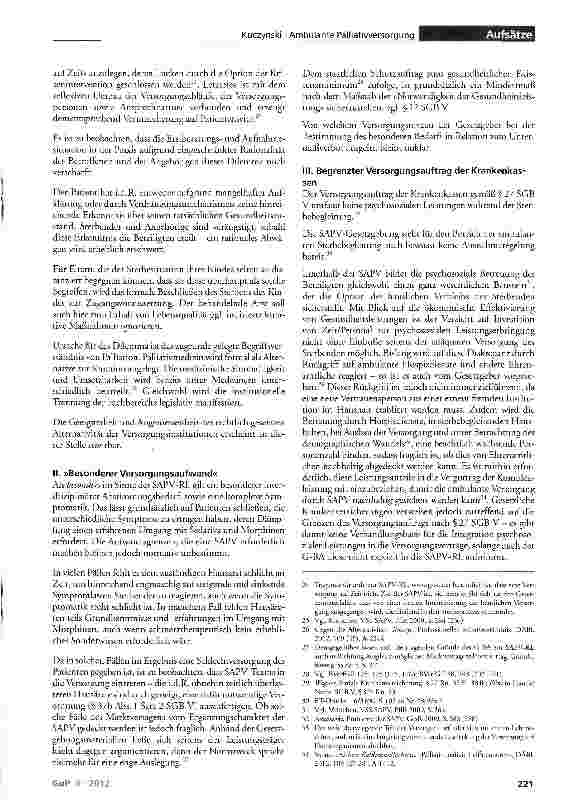 Vorschauseite 3: Spezialisierte ambulante Palliativversorgung (SAPV) -Ein Einblick in die Gesetzgebung vom 1.4.2007 und ihre regulierende Wirkung