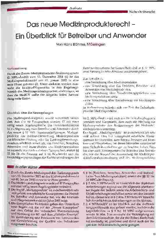 Vorschauseite 1: Das neue Medizinprodukterecht Ein Überblick für Betreiber und Anwender