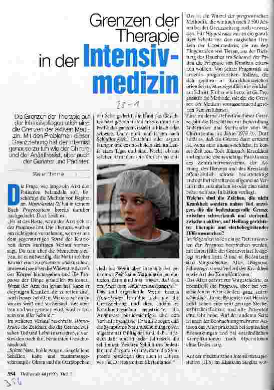 Vorschauseite 1: Grenzen der Therapie in der Intensivmedizin