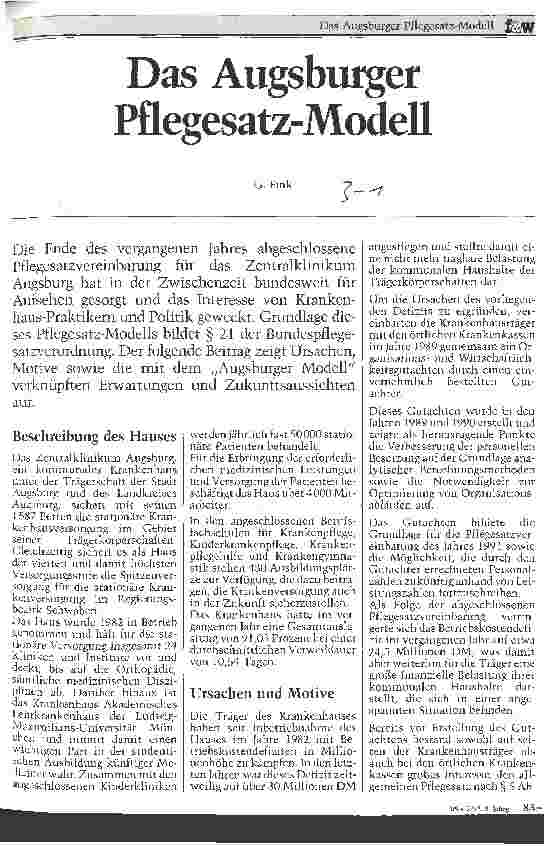 Vorschauseite 1: Das Augsburger Pflegesatz-Modell