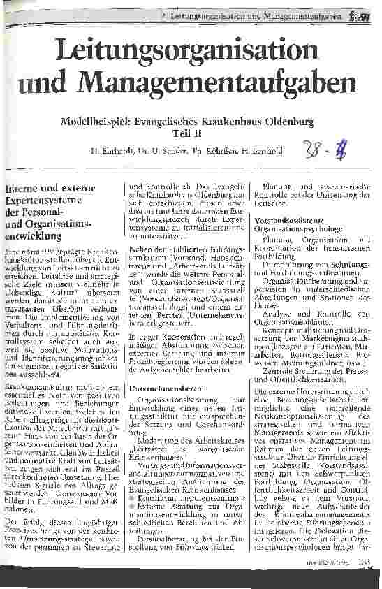 Vorschauseite 1: Leitungsorganisation und Managementaufgaben Modellbeispiel: Evangelisches Krankenhaus Oldenburg - Teil II
