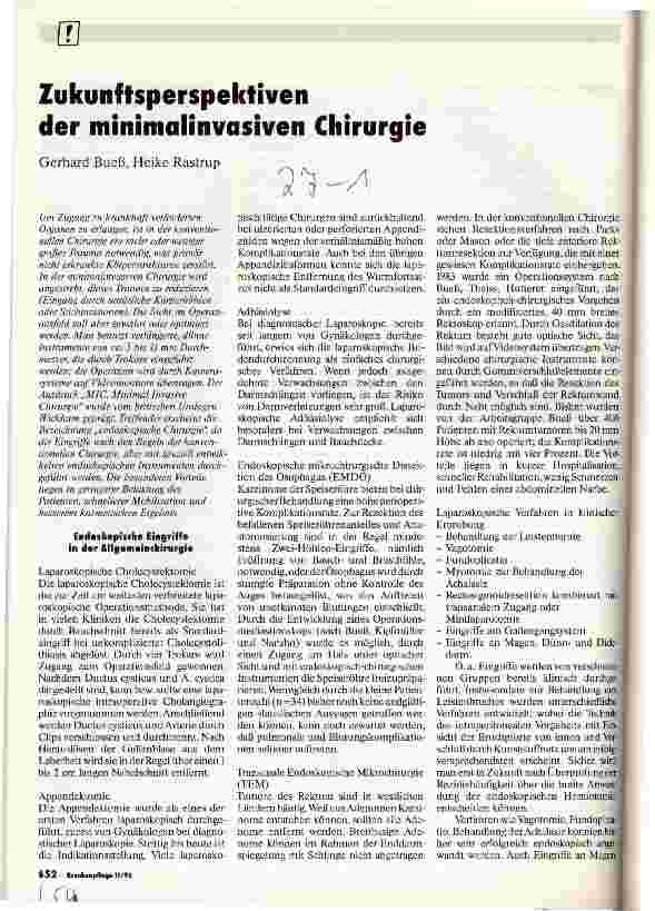 Vorschauseite 1: Zukunftsperspektiven der minimalinvasiven Chirurgie