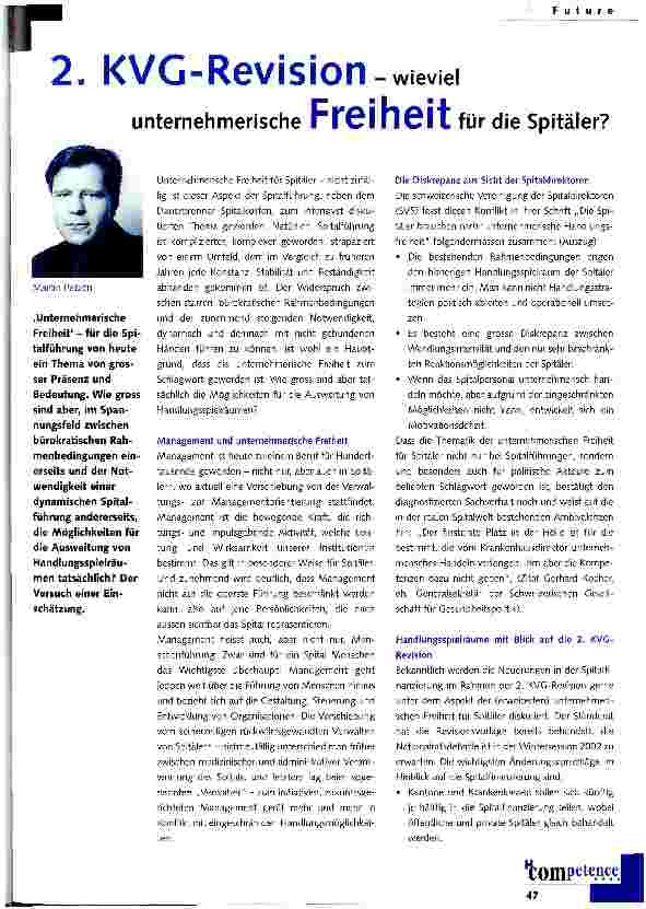 Vorschauseite 1: 2. KVG-Revison - wieviel unternehmerische Freiheit für die Spitäler?