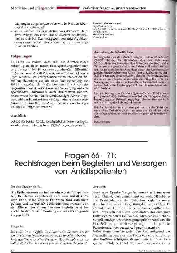 Vorschauseite 2: Hilfsmittel im Pflegeheim - Neue Urteile des Bundessozialgerichts vom 6.6.2002