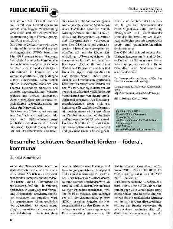 Vorschauseite 2: Die Bedeutung von Gesundheit in der Stadtentwicklungsplanung aus Sicht des Gesunde Städte-Netzwerkes