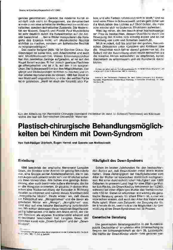 Vorschauseite 1: Plastisch-chirurgische Behandlungsmöglich keiten bei Kindern mit Down-Syndrom