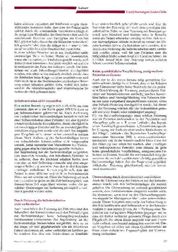 Vorschauseite 3: Selbstextubation trotz Fixierung Urteil des OLG Köln vom 09.11.2011 unter dem Az.: 5 U 89/09-