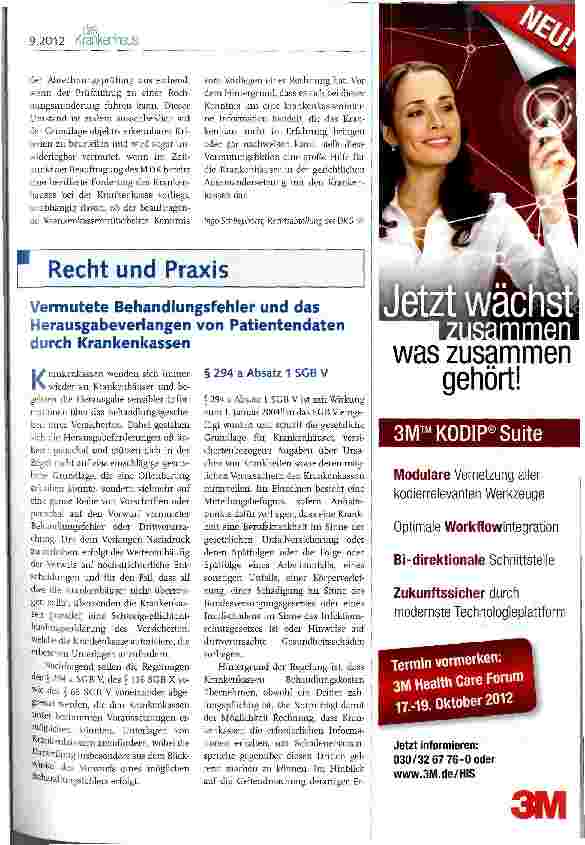 Vorschauseite 1: Vermutete Behandlungsfehler und das Herausgabeverlangen von Patientendaten durch Krankenkassen