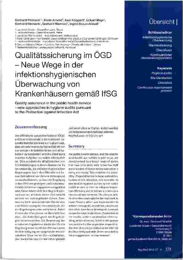 Vorschauseite 1: Qualitätssicherung im ÖGD -Neue Wege in der infektionshygienischen Überwachung von Krankenhäusern gemäß IfSG